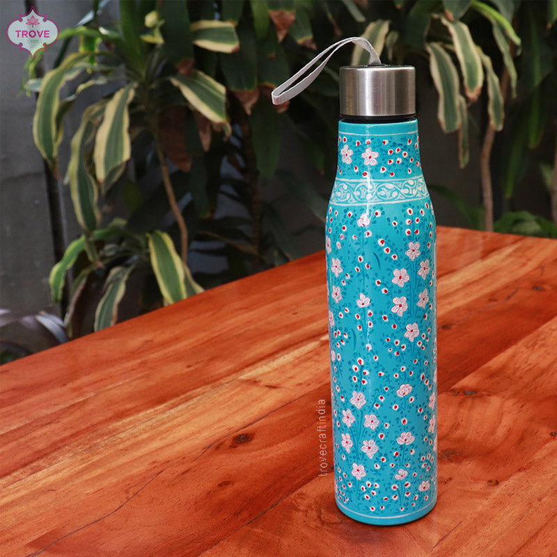 Hand-painted Kashmiri enamel bottle - 1 Ltr Stainless Steel