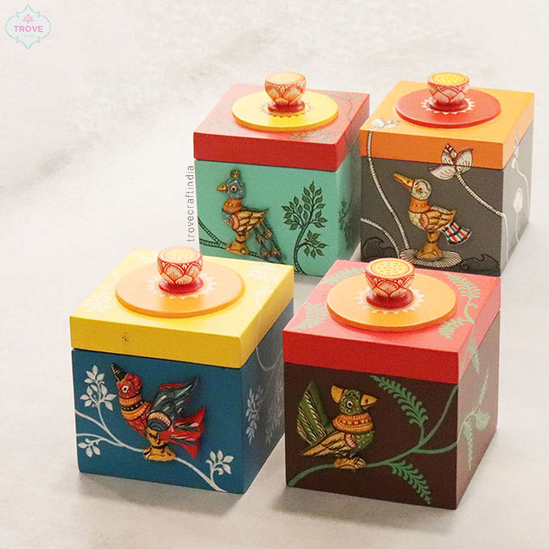 Hand-painted Pattachitra Gift Box -  4" x 4" x 4" Inch