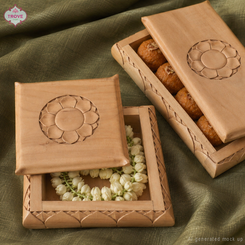 Ornately Hand-Carved Lotus Keep Sake Boxes