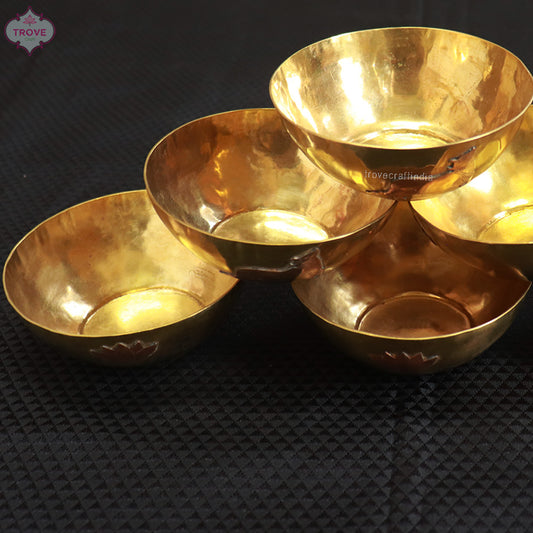 Handmade Kansa Bowl with cow and lotus in copper - set of 6
