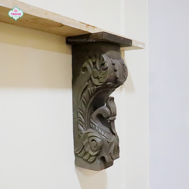 Hand Carved Peacock Corbel Wall Bracket ( Set of 2 )