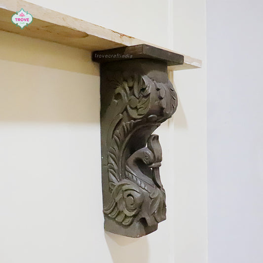 Hand Carved Peacock Corbel Wall Bracket ( Set of 2 )