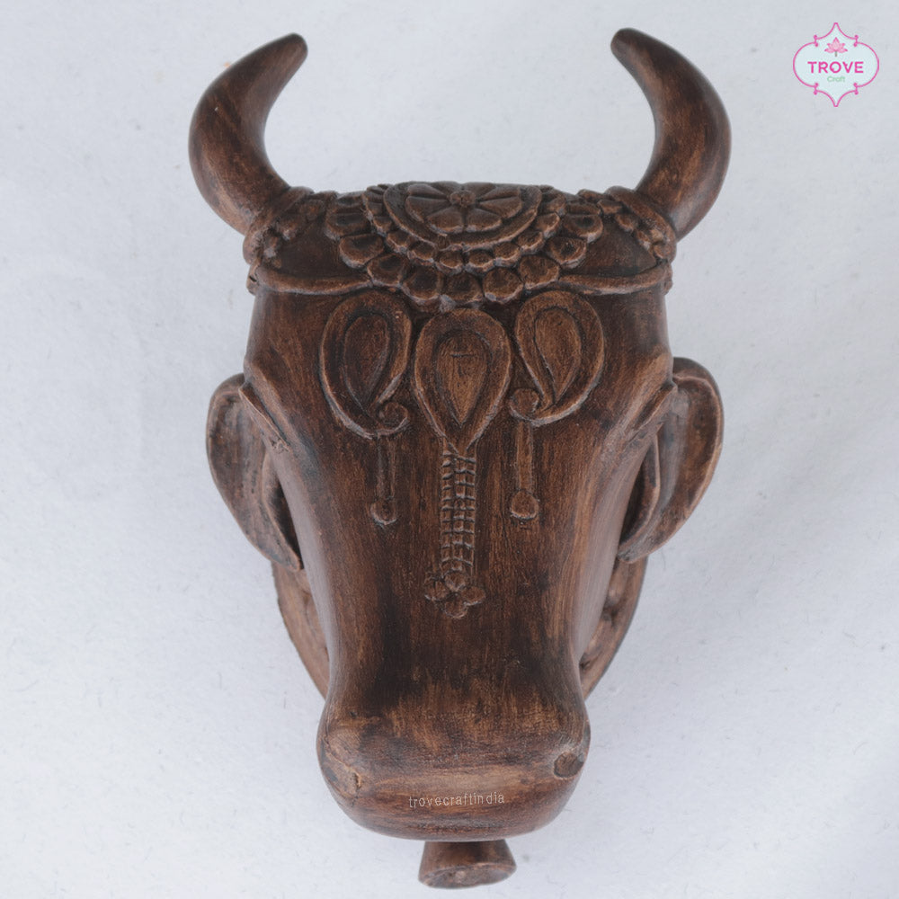 Hand-Carved Wooden Cow Head