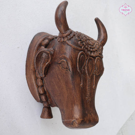 Hand-Carved Wooden Cow Head
