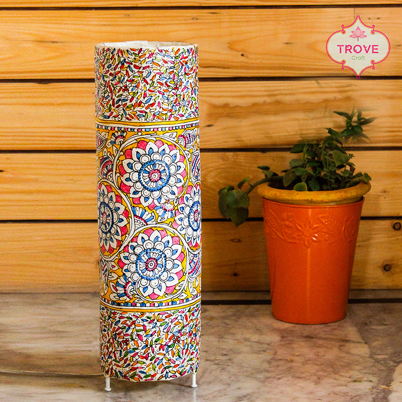 Hand-painted in Tholu  Bommalata style - Cylinder Tabletop Lampshade