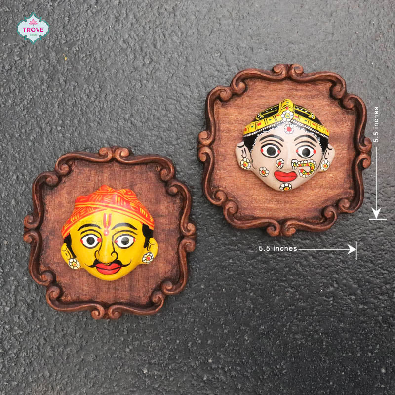 Mini Cherial Wall Masks on carved wooden plaques