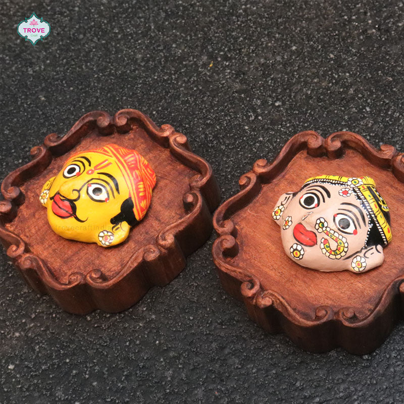 Mini Cherial Wall Masks on carved wooden plaques