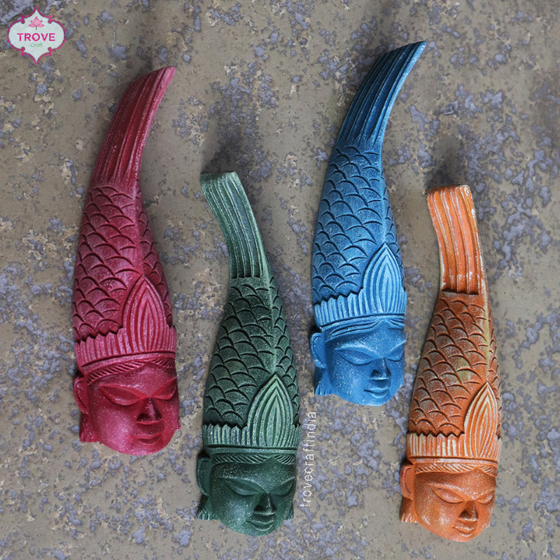 Hand Carved Wooden - Tribal Wall Fish Matsya  Decor Masks