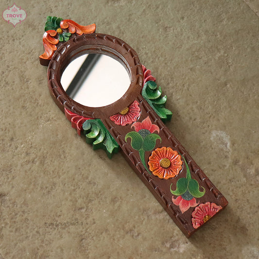 17" Handpainted & Carved Coconut Grater-Style Wooden Mirror Frame