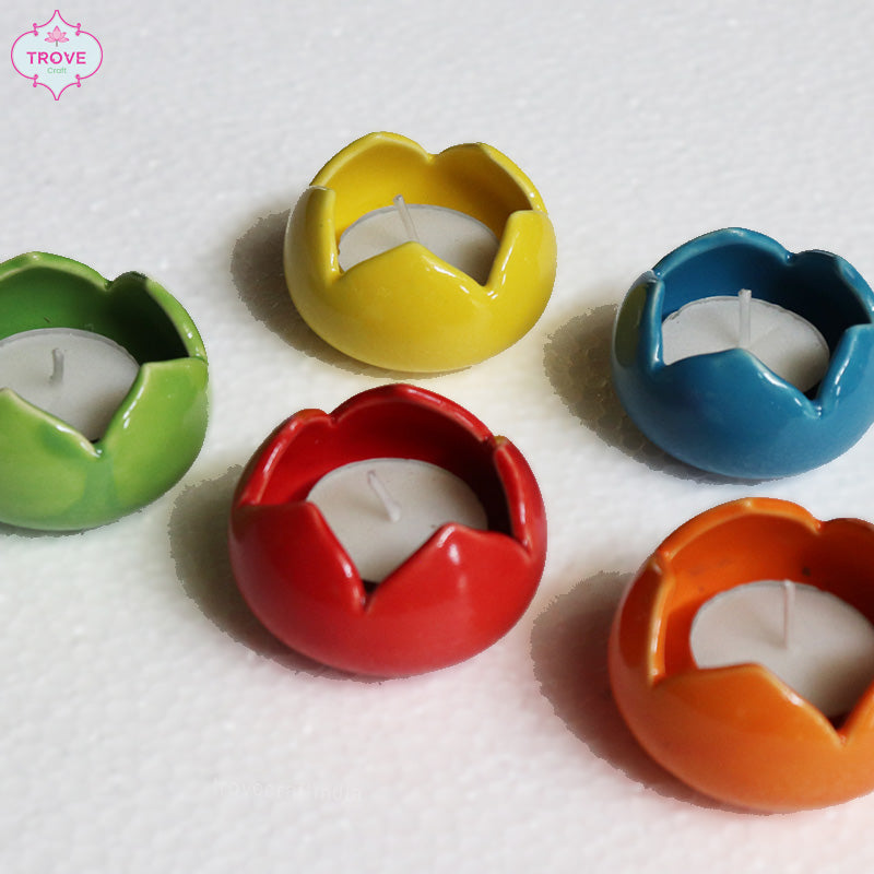 Handmade Ceramic Candy Colored Diyas - Set