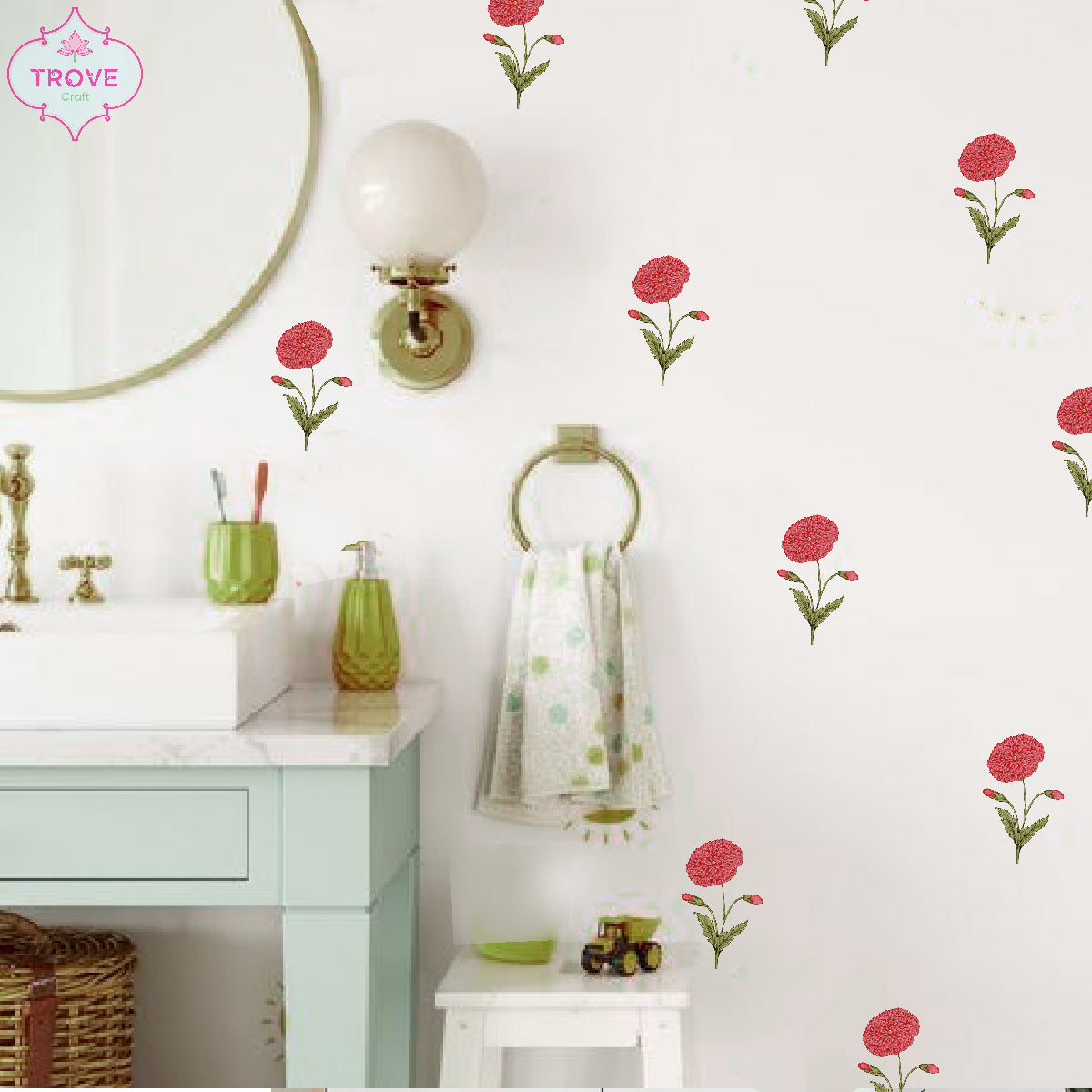 Set of 10 Poppy Florals - Wall Decorative Stickers / Decal