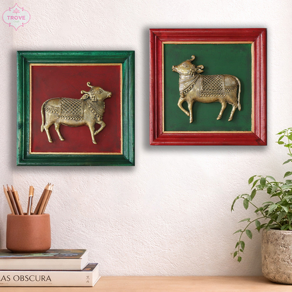 Framed Brass Cows 