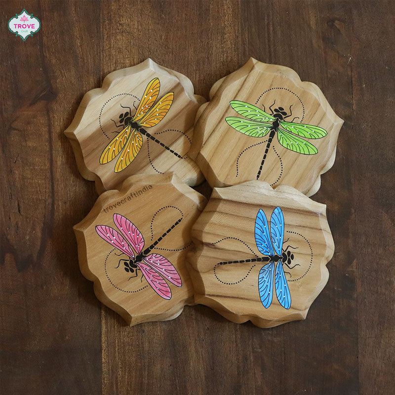 Hand-painted Teak wood Pattachitra Coasters - Set of 4