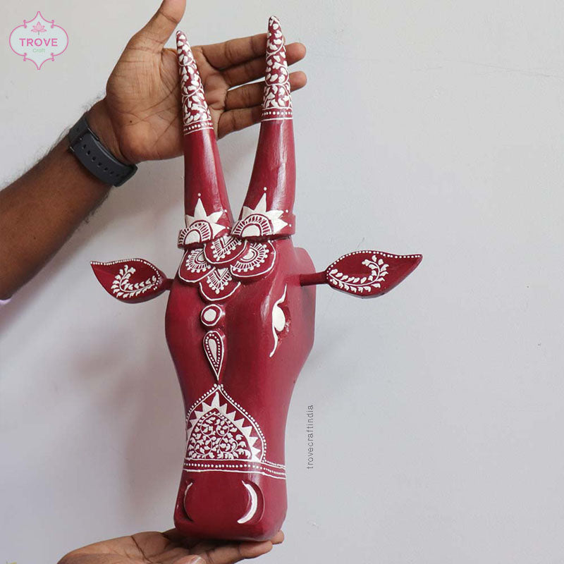 16" Hand Painted Wooden Cow Head