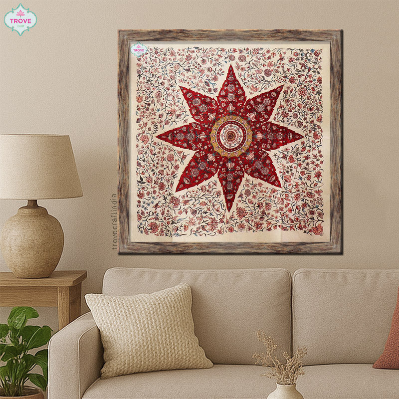 24" x 24" Chintz Star floral Kalamkari on Cotton - UNFRAMED