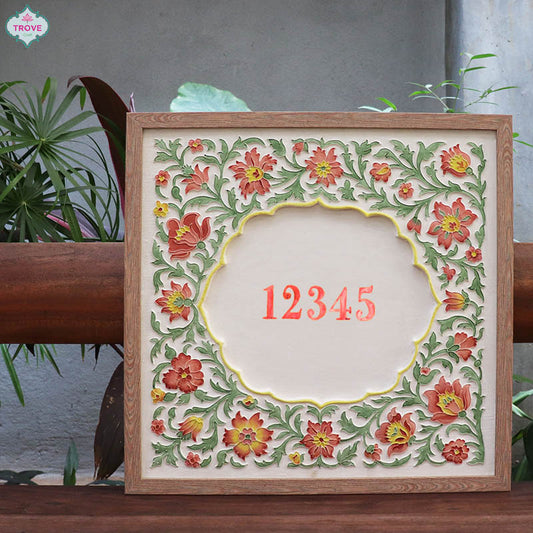 17x17 Inch - Floral themed Name Plate - with relief art