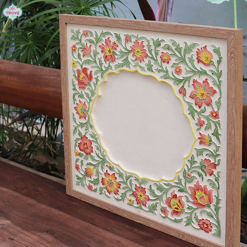17x17 Inch - Floral themed Name Plate - with relief art