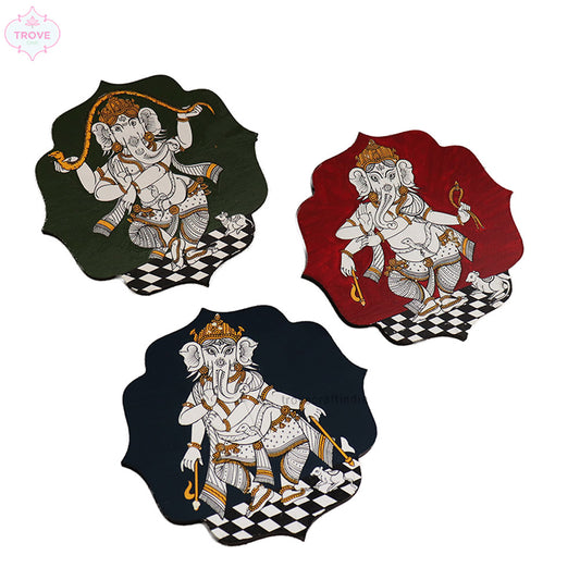 6" - Set of 3 Ganesha Decorative Plaques - Hand-painted in Pattachitra Style