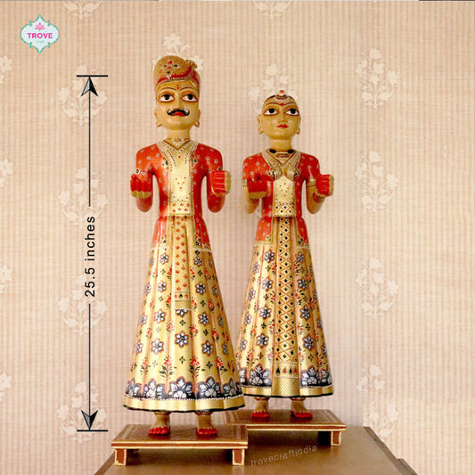 Large Gangaur Dolls in Orange and Gold