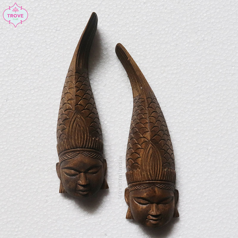Hand Carved Wooden - Tribal Wall Fish Matsya  Decor Masks