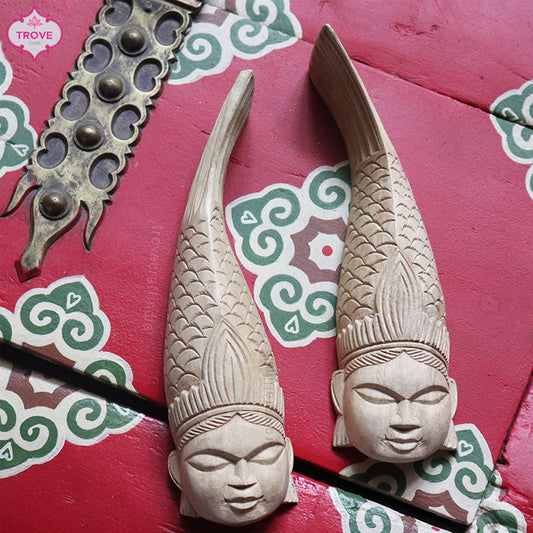 Hand Carved Wooden - Tribal Wall Fish Matsya  Decor Masks