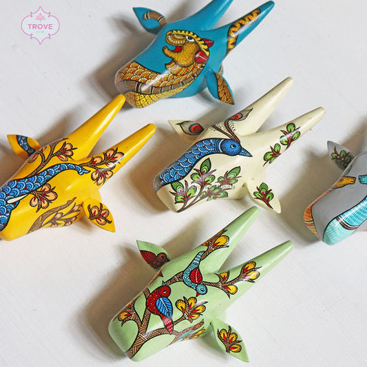 6 Inch - Mini Hand Painted Gond Wooden Cow Head