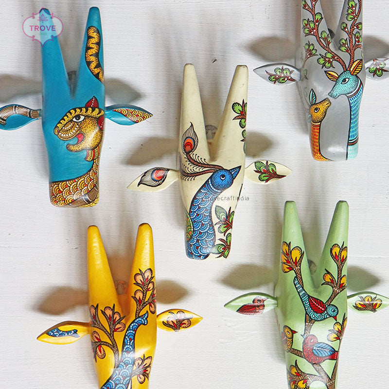 6 Inch - Mini Hand Painted Gond Wooden Cow Head