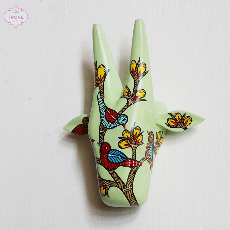 6 Inch - Mini Hand Painted Gond Wooden Cow Head