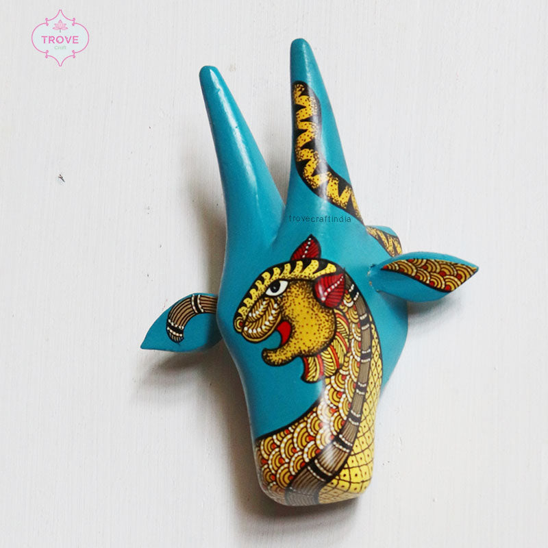 6 Inch - Mini Hand Painted Gond Wooden Cow Head