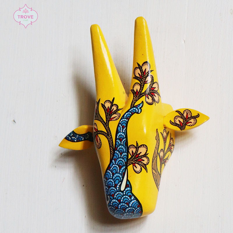 6 Inch - Mini Hand Painted Gond Wooden Cow Head