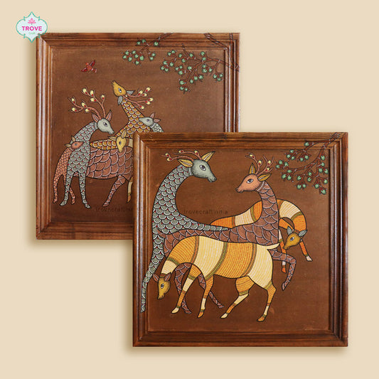 Gond Deer Family Folk Art Infinity Frames