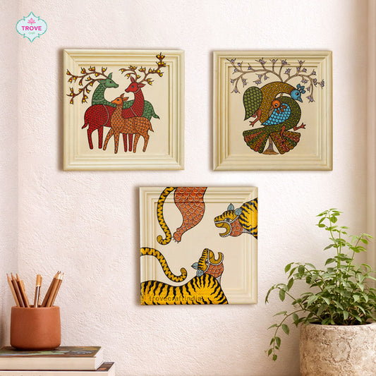 10" x 10" Gond Animal Themed Folk Art Infinity Frame