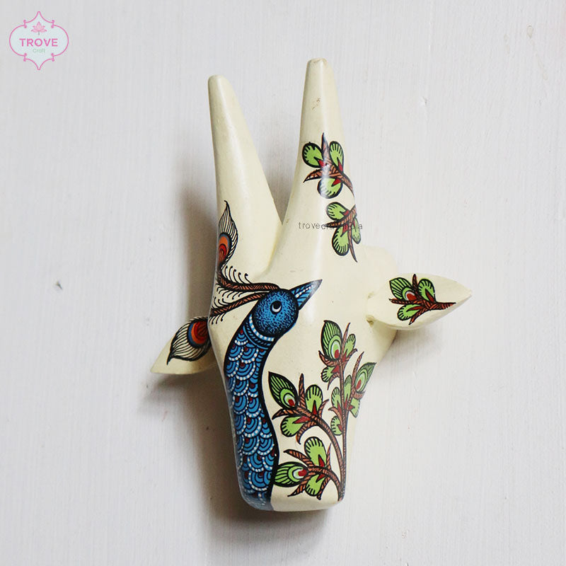 6 Inch - Mini Hand Painted Gond Wooden Cow Head