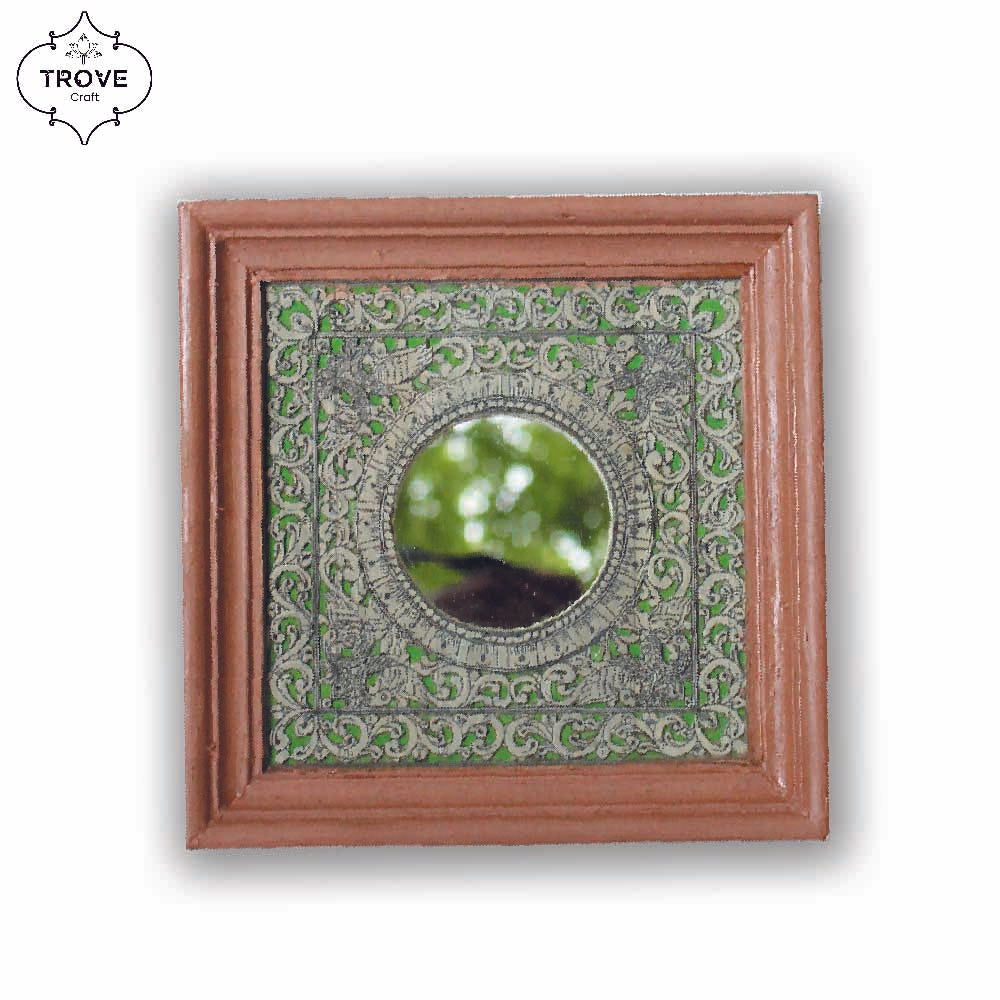 7 Inch Hand-Etched Palm Leaf Mirror Wall Decor Frames - Talapattachitra