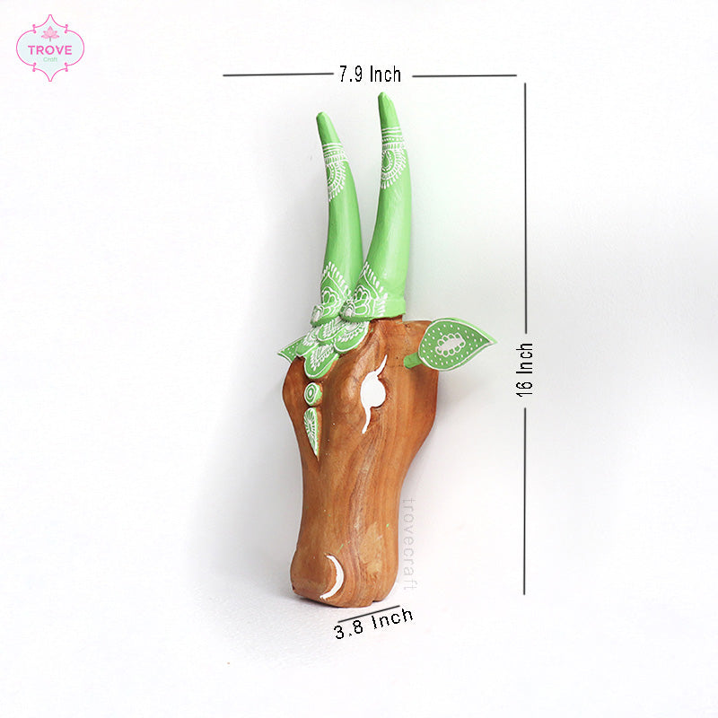 16" Hand Painted Wooden Cow Head