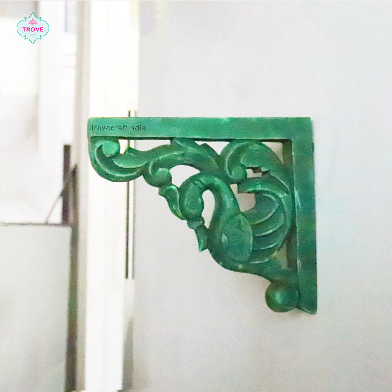 Hand Carved Peacock Corbel Wall Bracket ( Set of 2 )