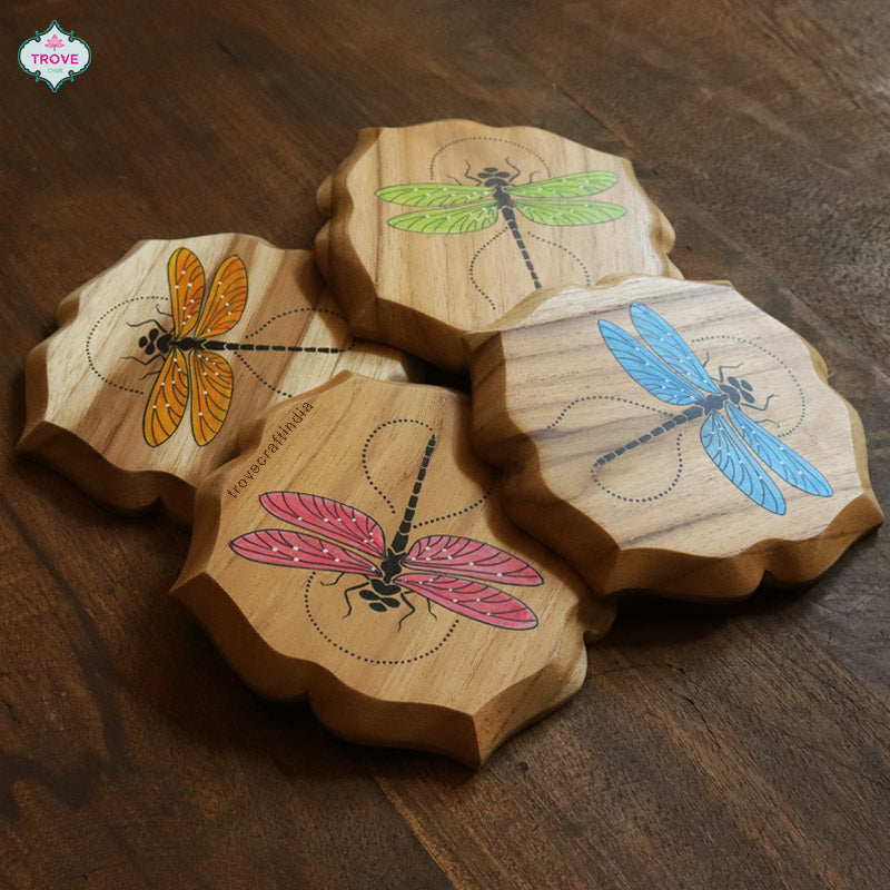 Hand-painted Teak wood Pattachitra Coasters - Set of 4