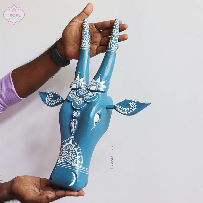 16" Hand Painted Wooden Cow Head