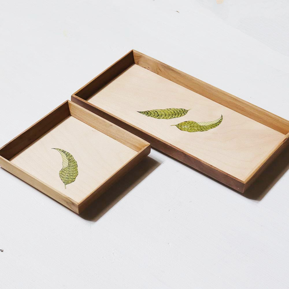 Set of 2 Hand-painted Medium Wooden Serving Trays