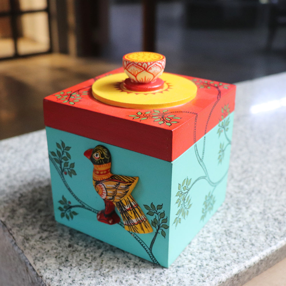 Hand-painted Pattachitra Gift Box -  4" x 4" x 4" Inch
