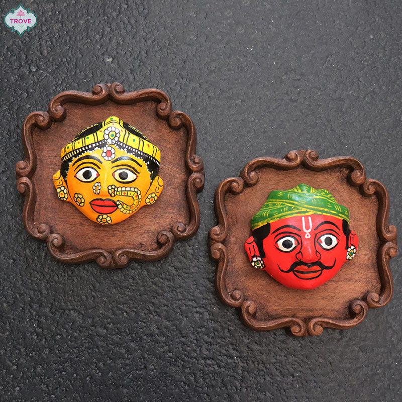 Mini Cherial Wall Masks on carved wooden plaques