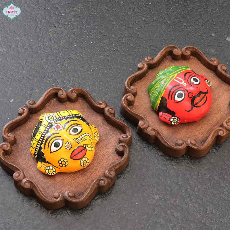 Mini Cherial Wall Masks on carved wooden plaques