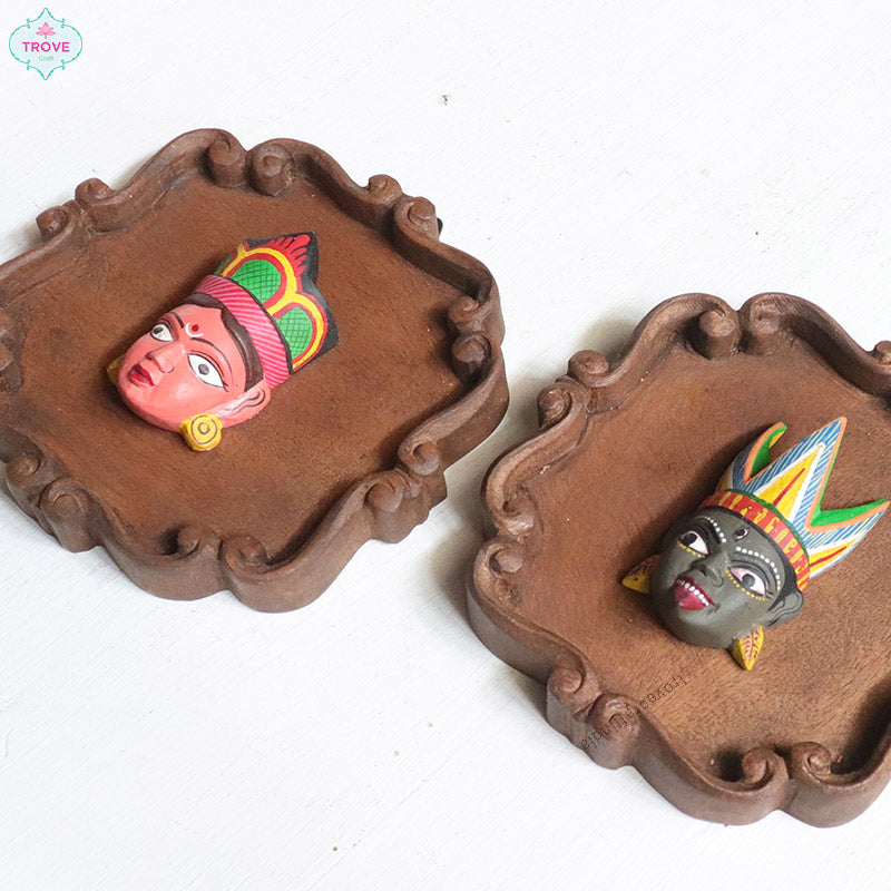 Set of 2 - 5.5" Hand-carved decor plaques & tribal mask