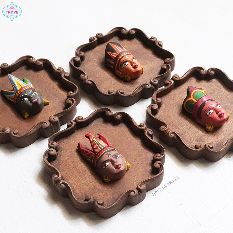 Set of 2 - 5.5" Hand-carved decor plaques & tribal mask
