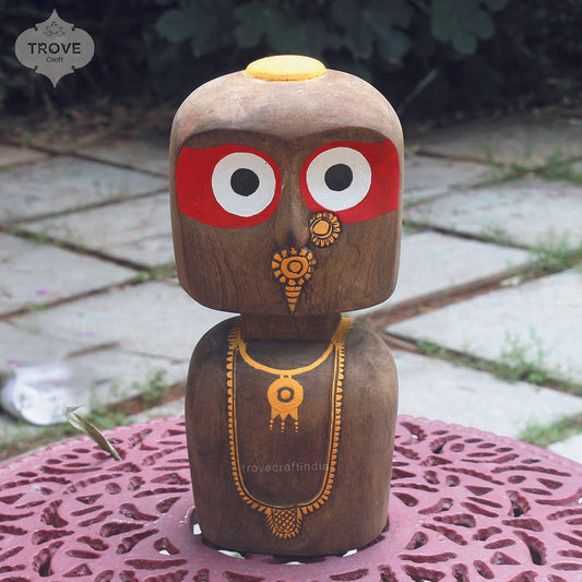 12" Lord Jagannath Hand Carved Wooden Idol Table Decor