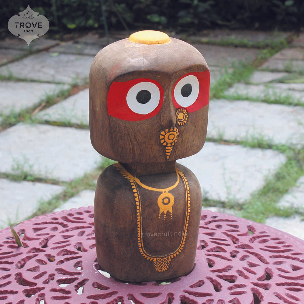 12" Lord Jagannath Hand Carved Wooden Idol Table Decor