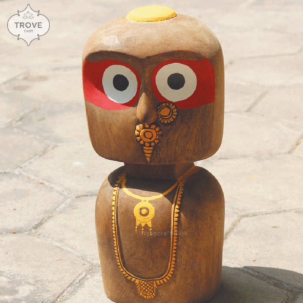 12" Lord Jagannath Hand Carved Wooden Idol Table Decor