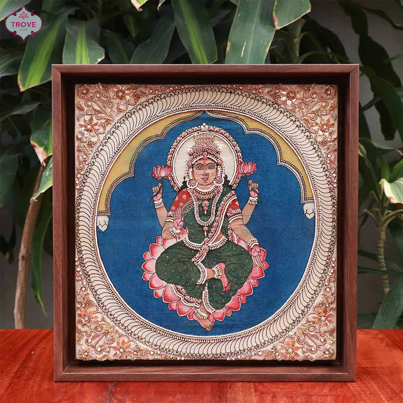 Framed Kalamkari Lakshmi with Zardozi work