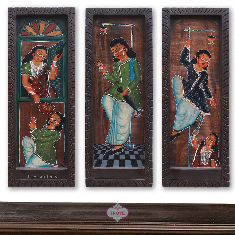 24"x 9" Babu Themed -  Kalighat Painting Wall Plaques