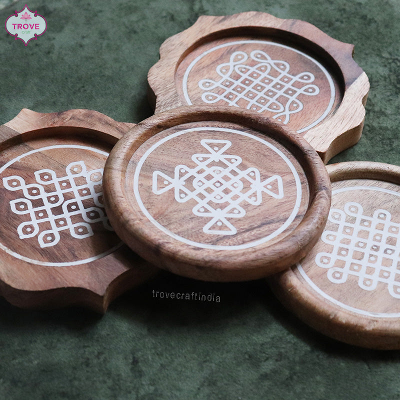 Set of 4 Wooden Kolam coasters
